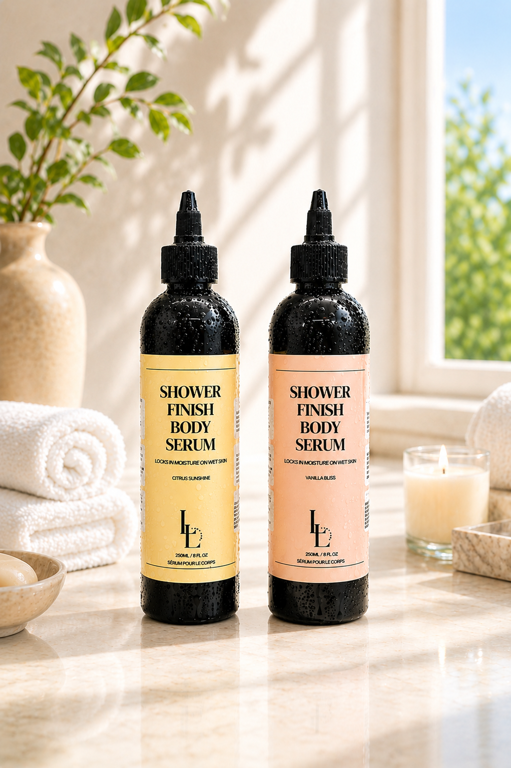 Shower Finish Body Serum Variety 2 Pack Bundle  Citrus Sunshine and Vanilla Bliss